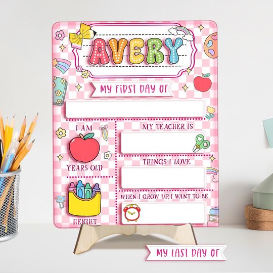 Acrylic First Day of School Signs - Custom First and Last Day Signs, Checkered Back to School Sign for Girls, Kindergarten Photo Props