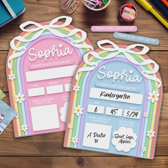 Acrylic First Day of School Sign, Personalized Rainbow School Board, Custom First & Last Day Photo Prop