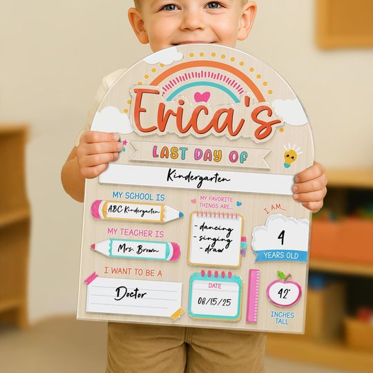Personalized Acrylic First and Last Day of School Sign, Custom Name Dry Erase Board, Preschool Back to School