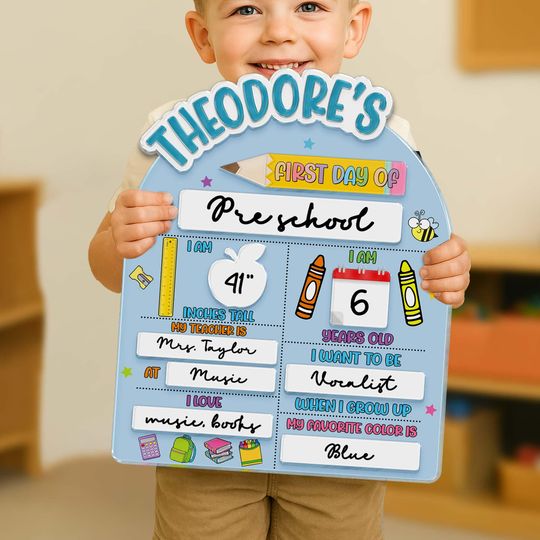 Personalized First And Last Day School Sign, Back to School Acrylic Sign, Kindergarten 1st Day of School Sign, First Day School School Board