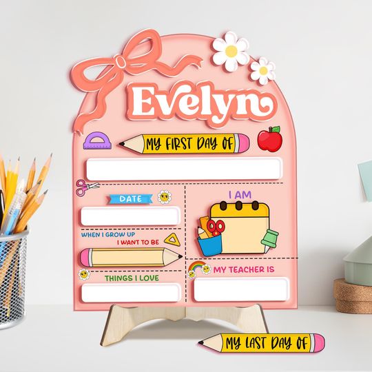 Coquette Back To School Sign for Girls, Custom First and Last Day of School Board, Interchangebale Acrylic Sign for 1st Day of Kindergarten