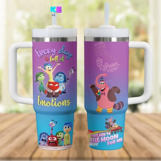 Inside Out Emotions Tumbler, Every Day Full of Feelings, 40oz Disney Stanley Cup, Pixar Movie Mug with Handle