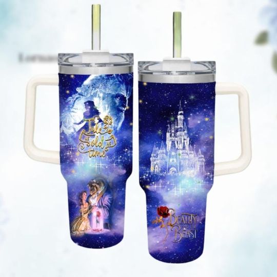 Couple Beauty and The Beast Tumbler 40oz, Disney Princess Tumbler, Princess Belle, WDW Magic Kingdom Tumbler, Tumbler 40 oz Gift