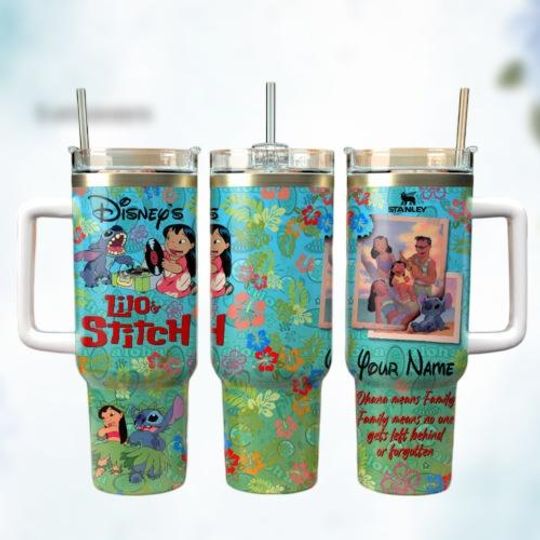 Custom Lilo and Stitch Stanley Cup Tumbler, Ohana Means Family Cup, Personalized Gift with Name for Disney Fans, Disney Tumbler 40oz