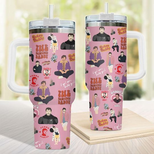 Pedro Pascal Tumbler 40Oz, Coffee Tumbler, Insulated Tumbler, Daddy's Girl Tumbler Cup, Tumbler For Women Men,90s Pedro Pascal Fan Gift