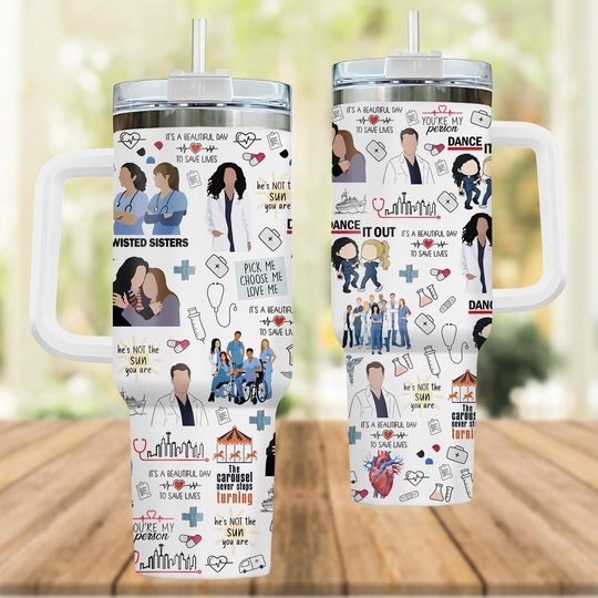 Grey's Anatomy Tumbler 40oz, Nurse Coffee Tumbler, Grey's Anatomy Insulated Tumbler, Hospital Movie Tumbler Cup,Derek Shepherd Fan Gift