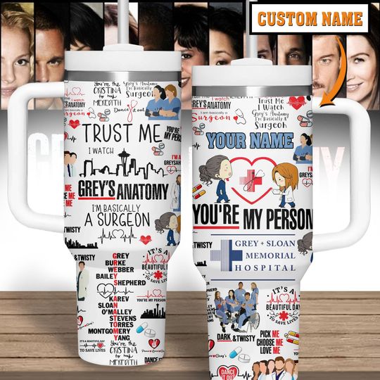 Custom Grey's Anatomy Tumbler 40oz, Nurse Coffee Tumbler, Grey's Anatomy Cup, Hospital Movie Insulated Cup, Derek Shepherd Fans Gifts