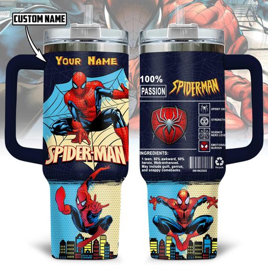 Custom Spider Man 40Oz Tumbler, Spiderman Insulated Tumbler, Spider Coffee Tumbler, Superhero Tumbler Cup, Peter Parker Tumbler For Men