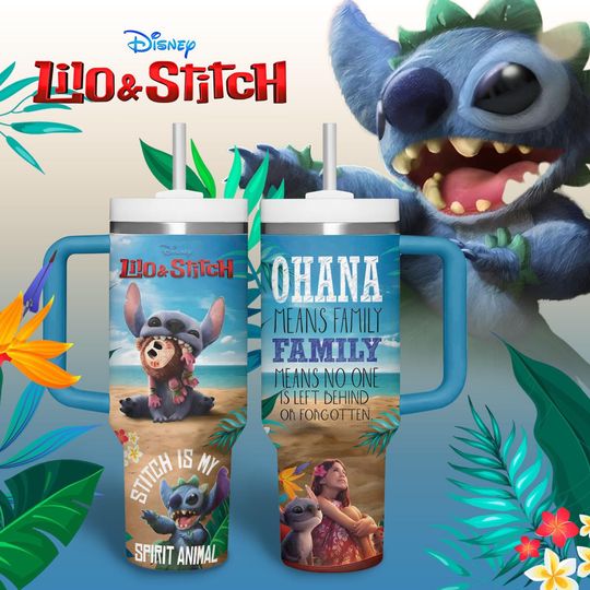 Disney Lilo And Stitch Tumbler 40oz, Stitch Is My Spirit Animal Cup, Ohana Means Family Insulated Tumbler, Stitch Movie Coffee Tumbler