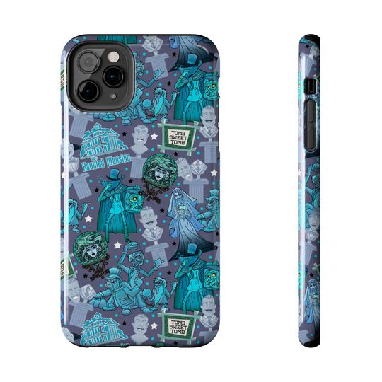 Haunted Mansion iPhone Case - Disneyland Inspired Fan Art with Hitchhiking Ghosts and Leota's Bride Hat Box