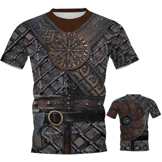 Medieval Viking Warrior 3D Print T Shirt Men's Casual Short-Sleeve T-shirt US