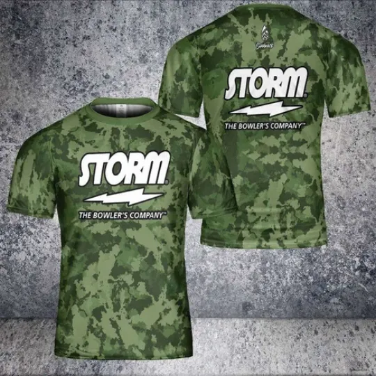 Personalized Storm Army Camo Green Pattern Gift Bowling Jersey T-Shirt