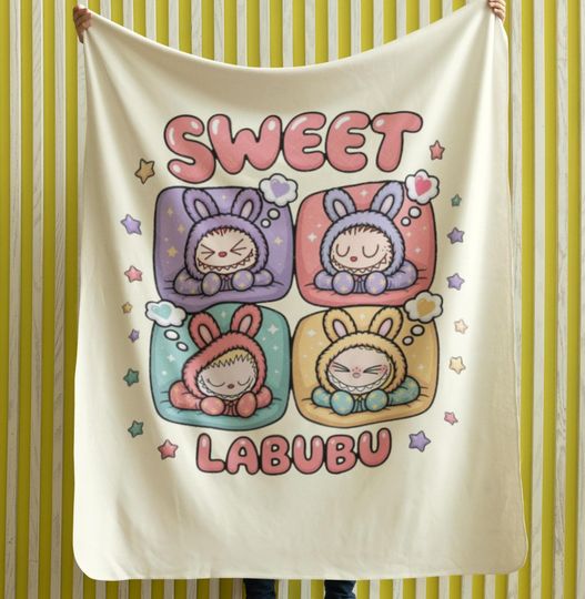 Labubu Fleece Blanket, Labubu Gift for Kids, Monster Blanket, Sweet Labubu Design, Anime Blanket, Kawaii Blanket