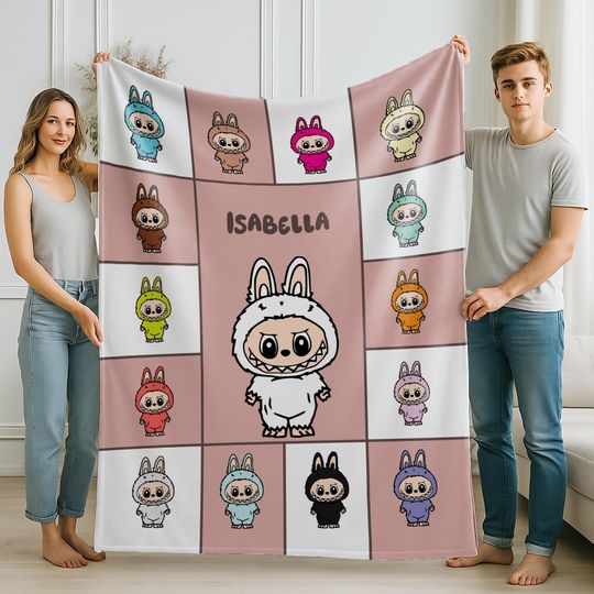 Personalized Blanket With Labubu Theme, Fleece Blanket, Kid Blanket, Back To School Gift