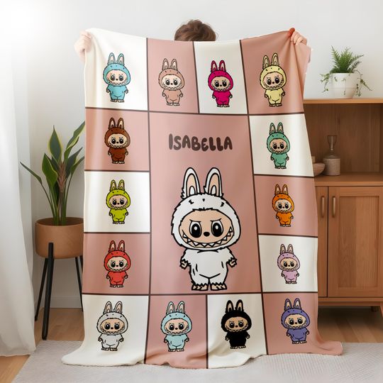 Personalized Blanket With Labubu Theme, Fleece Blanket, Kid Blanket, Back To School Gift