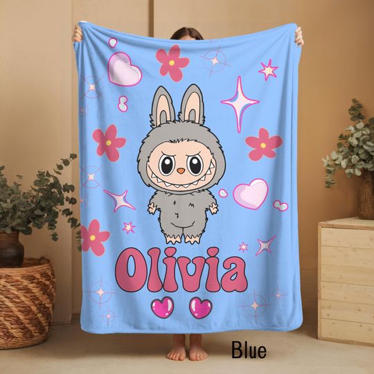 Personalized Lububu Fleece Blanket, Kid Blanket, Back To School Gift