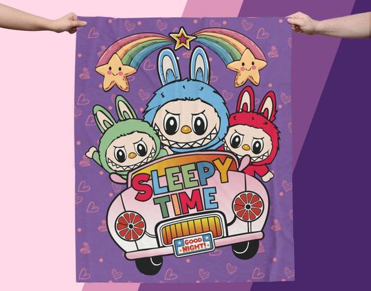Sleepy Time Labubu Themed Fleece Blanket, Kid Blanket, Back To School Gift