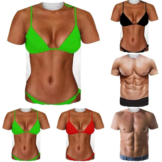 Mens Muscle Body 3D Print Tshirt Activewear Blouse Polyester Workout Top