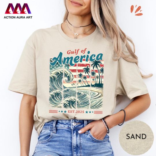 Gulf of America Vintage Tee - Patriotic Surf Graphic T-Shirt - 4th of July Beach Shirt - Retro Summer Freedom T-Shirt