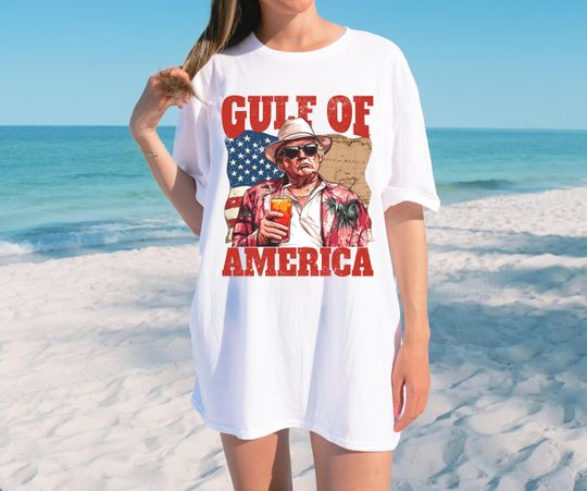 Gulf of America President Trump Humor T-Shirt Beach Wear White Tee