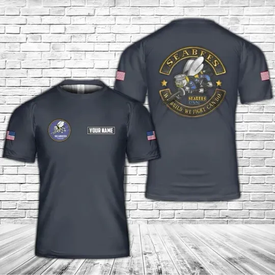 Custom Name US Navy Seabees All Over Printed Shirt 3D T-Shirt Full Size