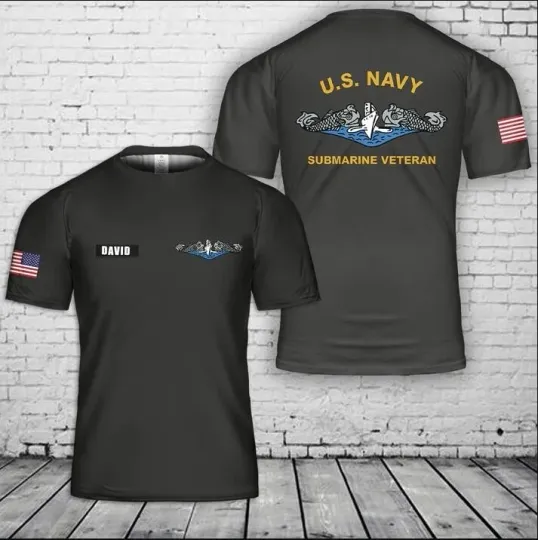 Custom Name US Navy Submarine Service Enlisted AOP 3D T-shirt