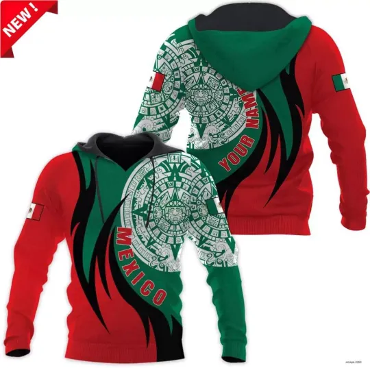 Custom 3D Mexico Aztec Calendar Hoodie - Personalized Name Design