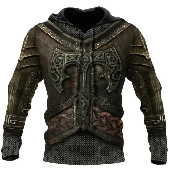 3D Viking Warrior Printed Hoodie Featuring Thor s Hammer Us Size Best Price