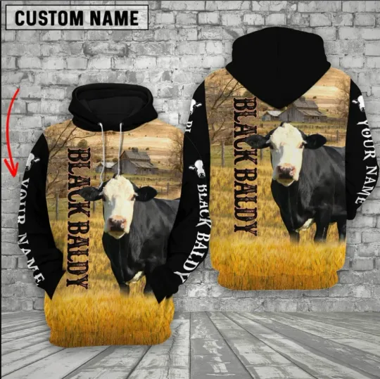 Personalized Name Black Baldy Cattle On The Farm 3D HOODIE Halloween Gift