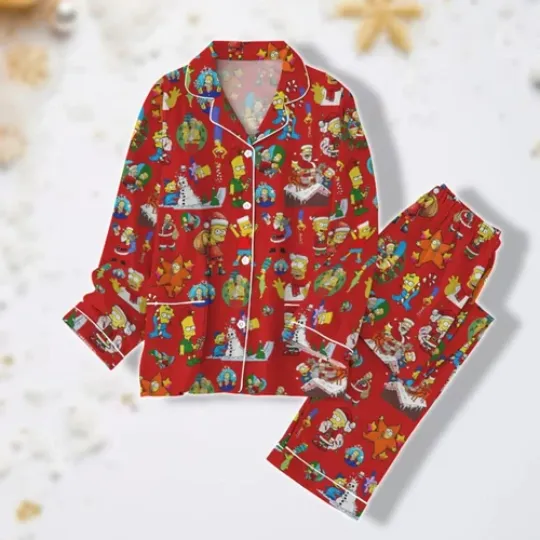 The Simpsons Christmas Pajamas, Cartoon Christmas Pj, Bart Simpson Shirt, Group