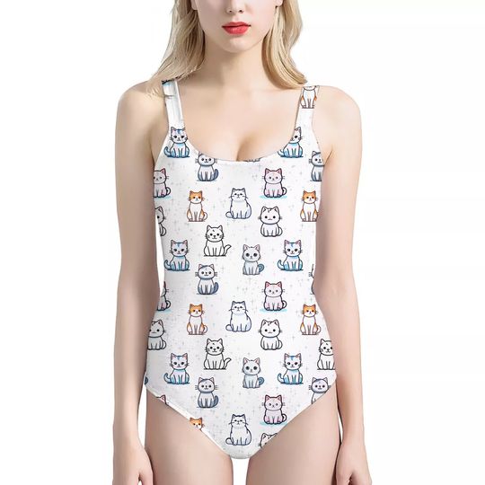 Girls Cat Pattern Swimsuit | Toddler Bathing Suit | Cute