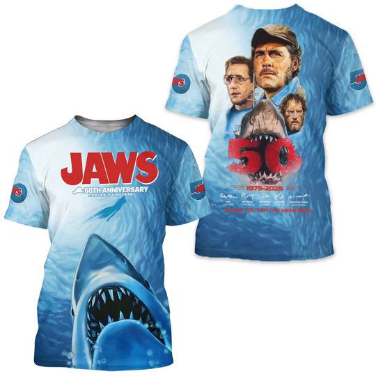 Jaws Movie 50th Anniversary 3D Shirt 1975-2025