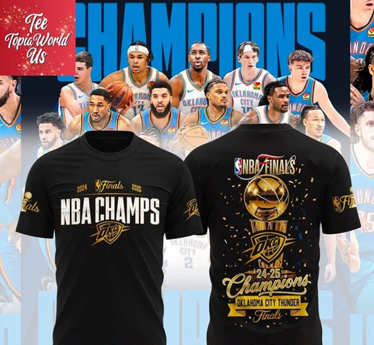Discover NBA Finals 24-25 Champions OKC Thunder Black T-Shirt