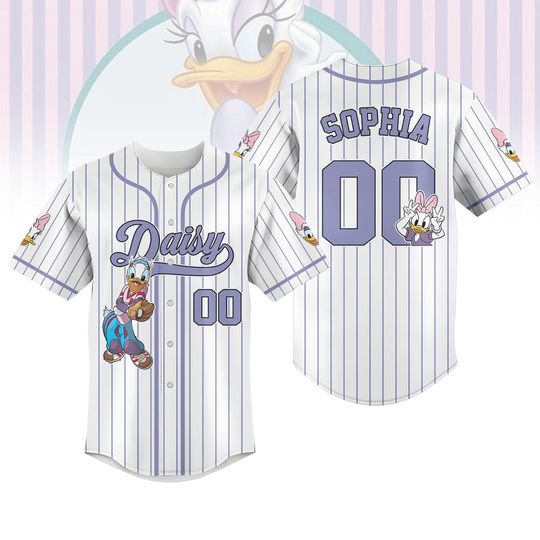 Custom Daisy Duck Baseball Jersey, Disney Characters Jersey, Disneyland Trip Jersey, Family Matching Shirt, Mickey And Friends Jersey