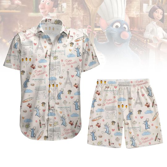 Remy Ratatouille Paris Button Shirt Shorts, Disney Pixar Outfit, Chef Remy Matching Summer Set, Disneyland Paris Vacation Button Shirt