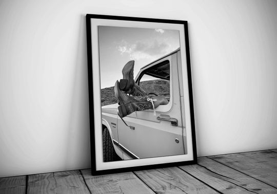 Cowgirl Boots Print - Black and White Fashion Photography, Western Wall Art