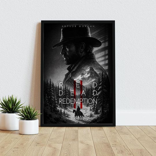 Arthur Morgan Poster Wall Art, John Marston Dutch Micah Poster, Game Posters, Wild West Cowboy Game Print Wrapped Framed Canvas Art