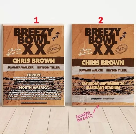 Custom Chris Brown Breezy Bowl XX World Stadium Tour 2025 Poster