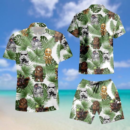 Star Wars Hawaiian Shirt And Shorts, Stormtrooper Swim Shorts, Disney Movie Button Up Shirt, Cartoon Hawaii Shirt, Summer Gift