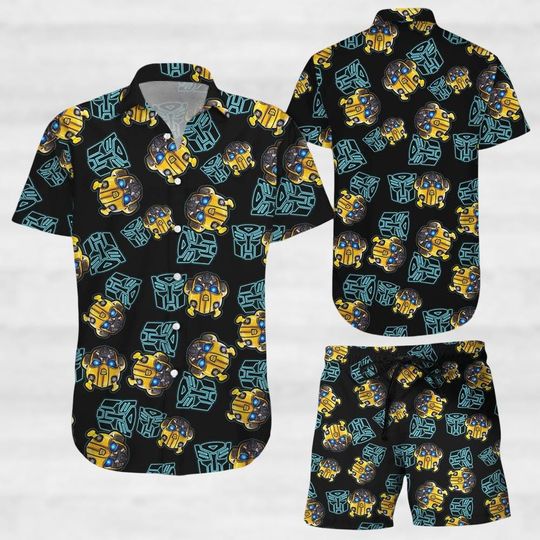 Bumblebee Hawaiian Shirt, Transformers Shorts Men, Autobots Button Up Shirt, Optimus Prime Swim Shorts, Gift For Men