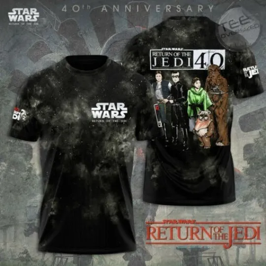 Star Wars Return of the Jedi 40th Anniversary 3D T-Shirt Black Galaxy Tee