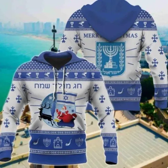 Israel Santa Claus Christmas 3D All Over Print Adult Christmas Hoodies