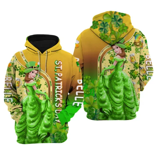 St Patrick's Day Belle Princess Green Shamrocks 3D HOODIE All Over Print US SIZE