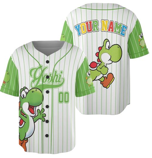 Personalized Retro Yoshi Baseball Jersey, Mario Jersey, Jersey for Kids, Youth & Adults, Birthday Gift