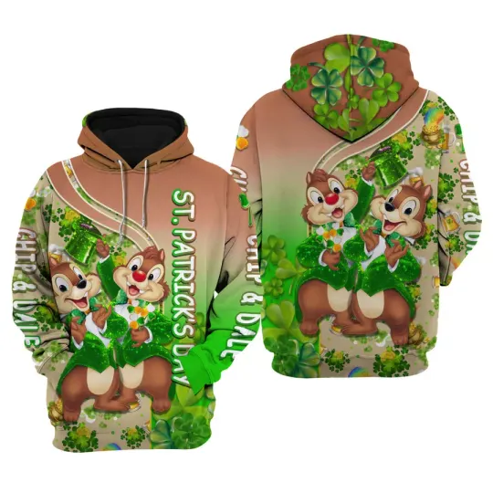 St Patrick's Day Chip N Dale Couple Green Shamrocks 3D HOODIE All Over Print