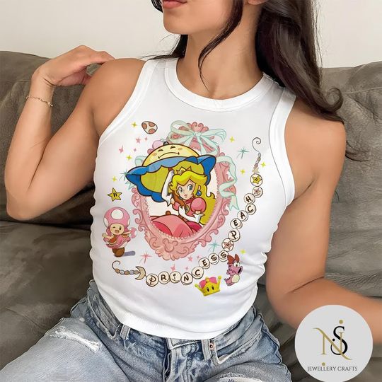 Coquette Bow Princess Peach Crop Tank Top, Girls Trip Shirt, Strawberries Tee