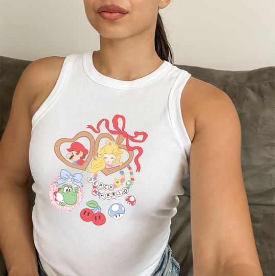 Coquette Bow Mario and Princess Peach Crop Tank Top - Girls Trip Shirt, Gift For Her