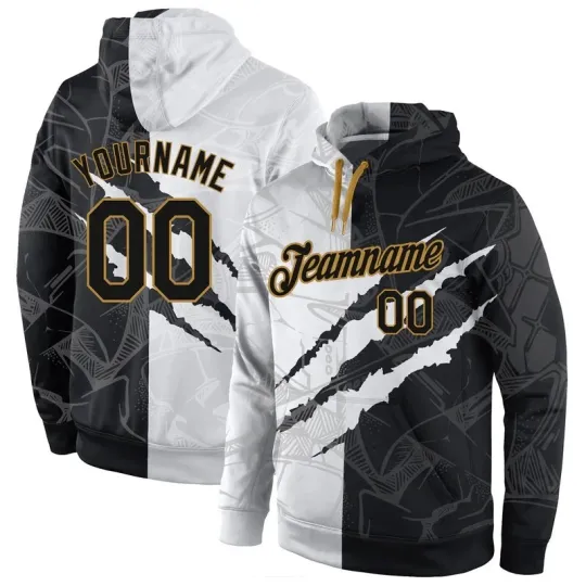 Stitched Graffiti Pattern Black-Old Gold 3D Sports Pullover Sweatshirt Hoodie