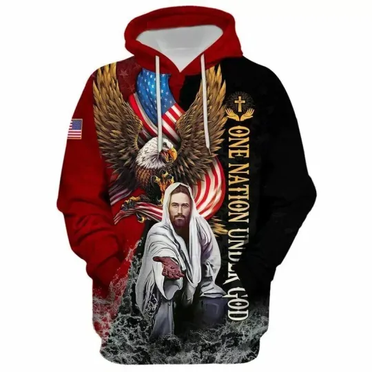 Eagle Jesus Reaching Hand America One Nation Under God Hoodie 3D Us Size Best