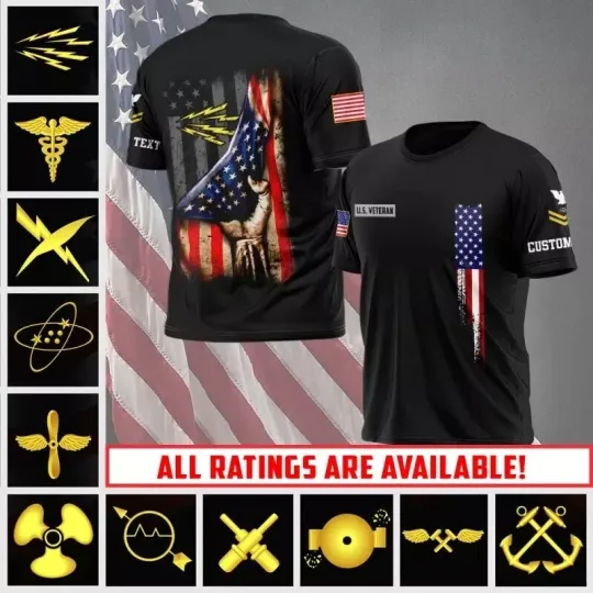 Customized Navy Ratings Name Rank Navy Military AOP Shirt 3D T-Shirt